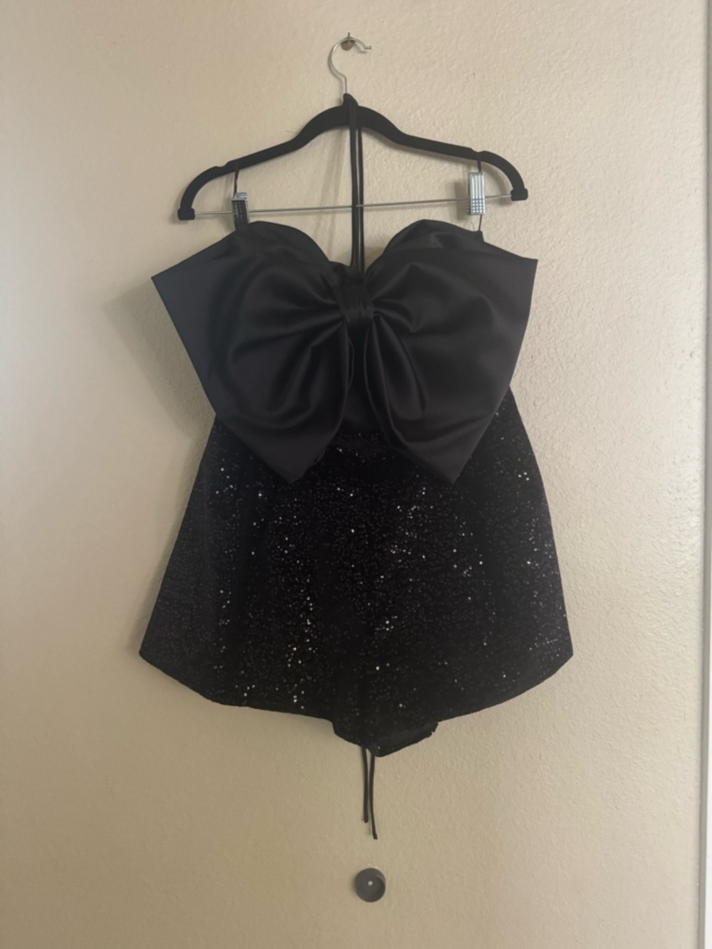 Zara Black Strapless Sequin Bow Romper